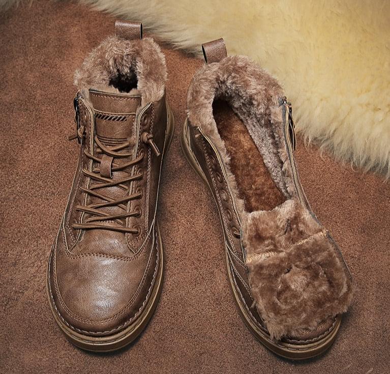 Botas de Cuero con Cremallera para Hombre Interior Cálido